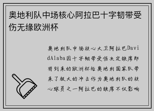 奥地利队中场核心阿拉巴十字韧带受伤无缘欧洲杯